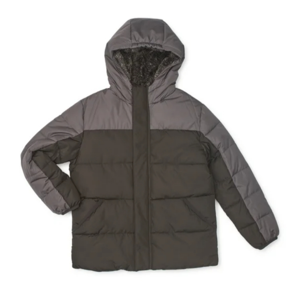 Wonder Nation Boys Size S (6-7) Puffer Jacket Coat with Hood Black Gray NWOT